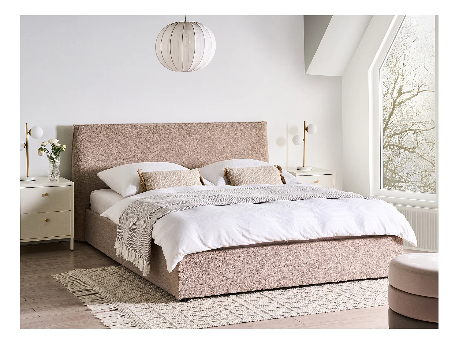 Lit ottoman Bouclé LAVAUR 160 x 200 cm Taupe