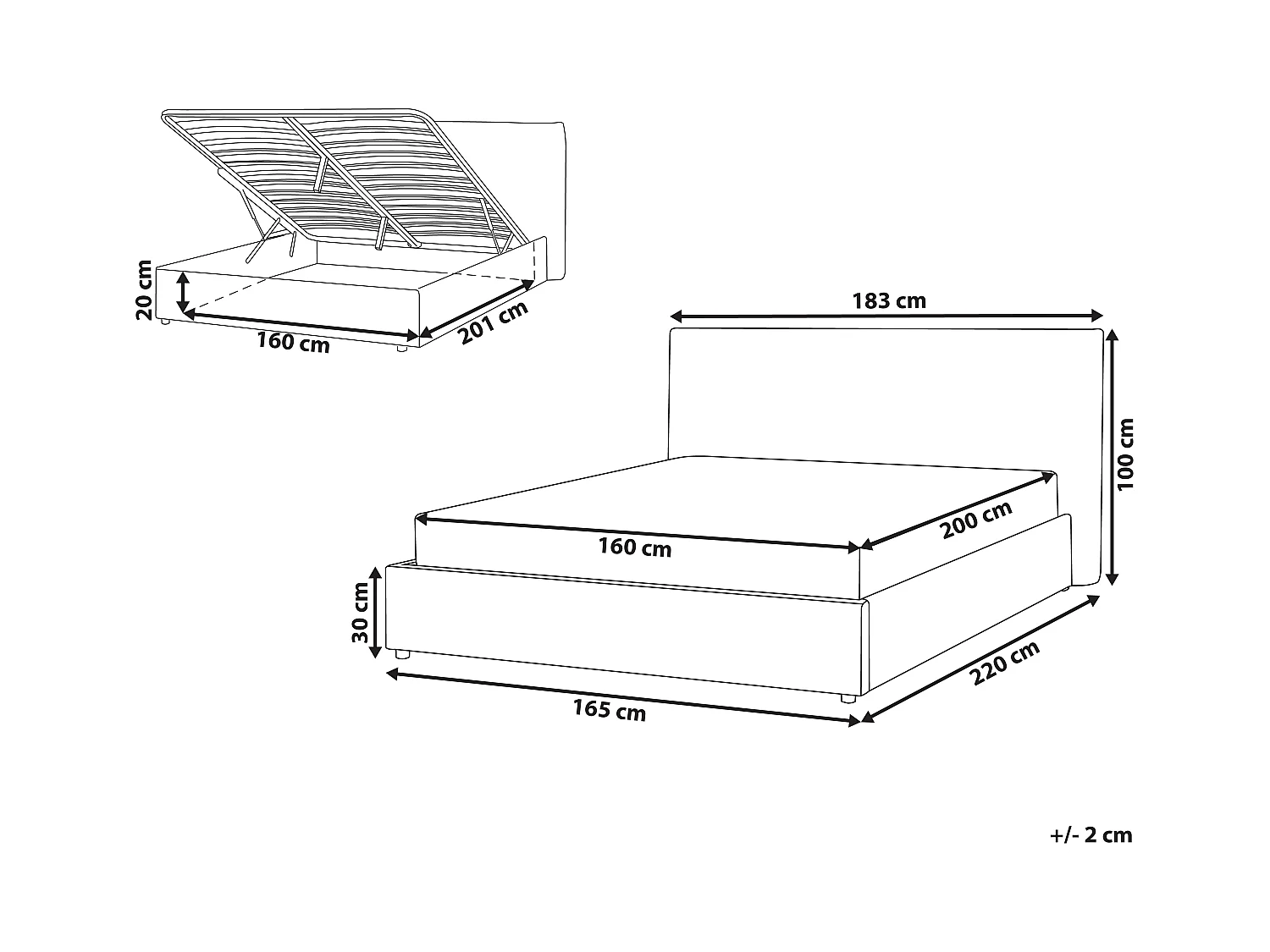 Lit ottoman Bouclé LAVAUR 160 x 200 cm Taupe