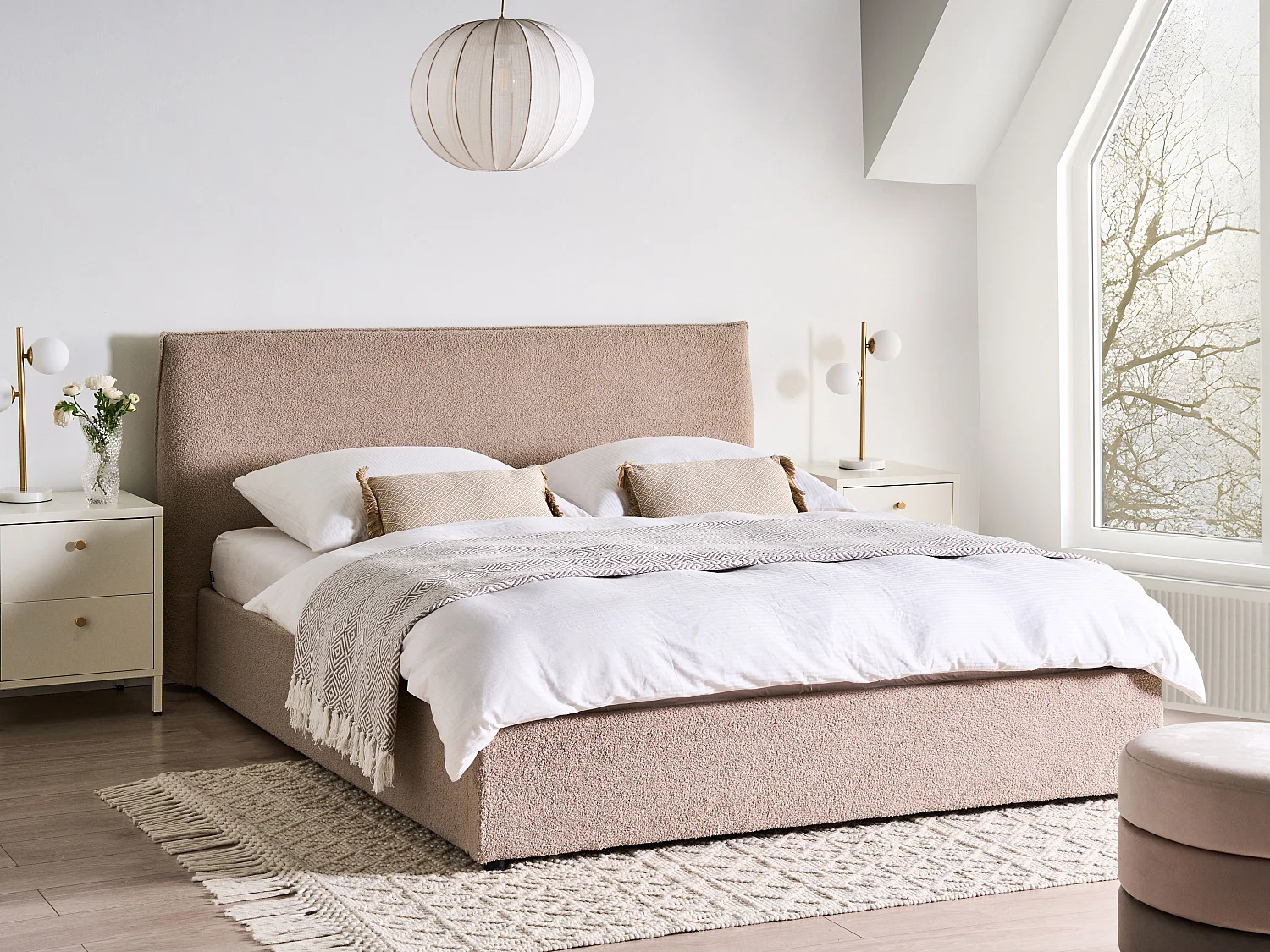 Bett mit Stauraum Bouclé LAVAUR 160 x 200 cm Taupe