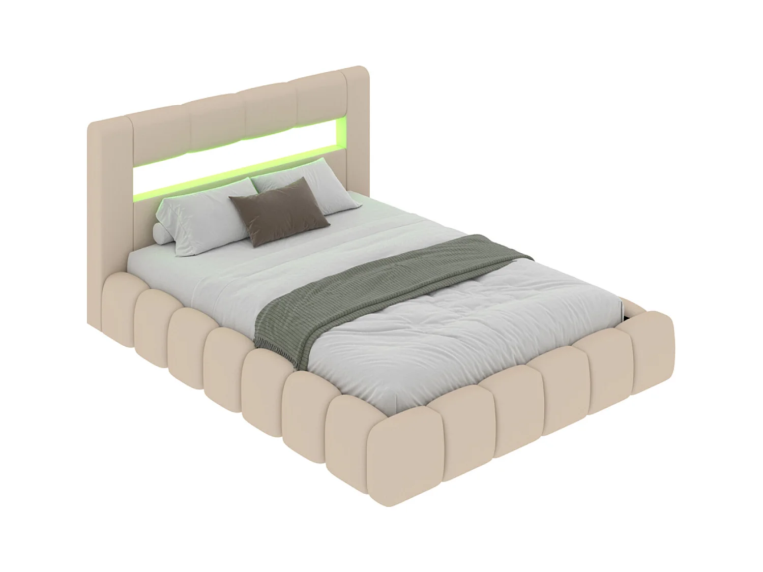 Lit nuage coffre LED 160x200cm velours beige OMAHA