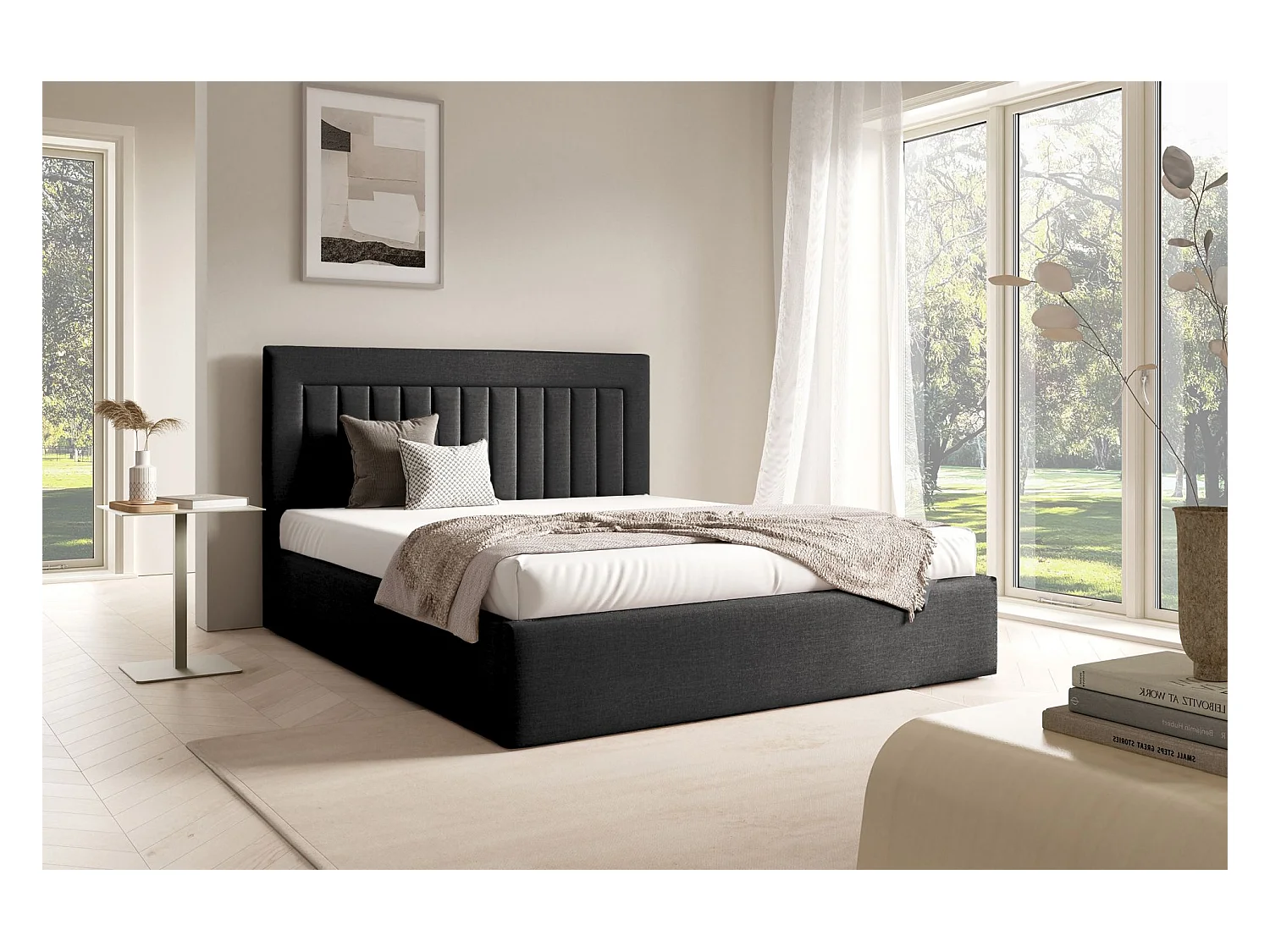 Polsterbett 180x200 - Bettkasten - graphit Velours - AVERIN