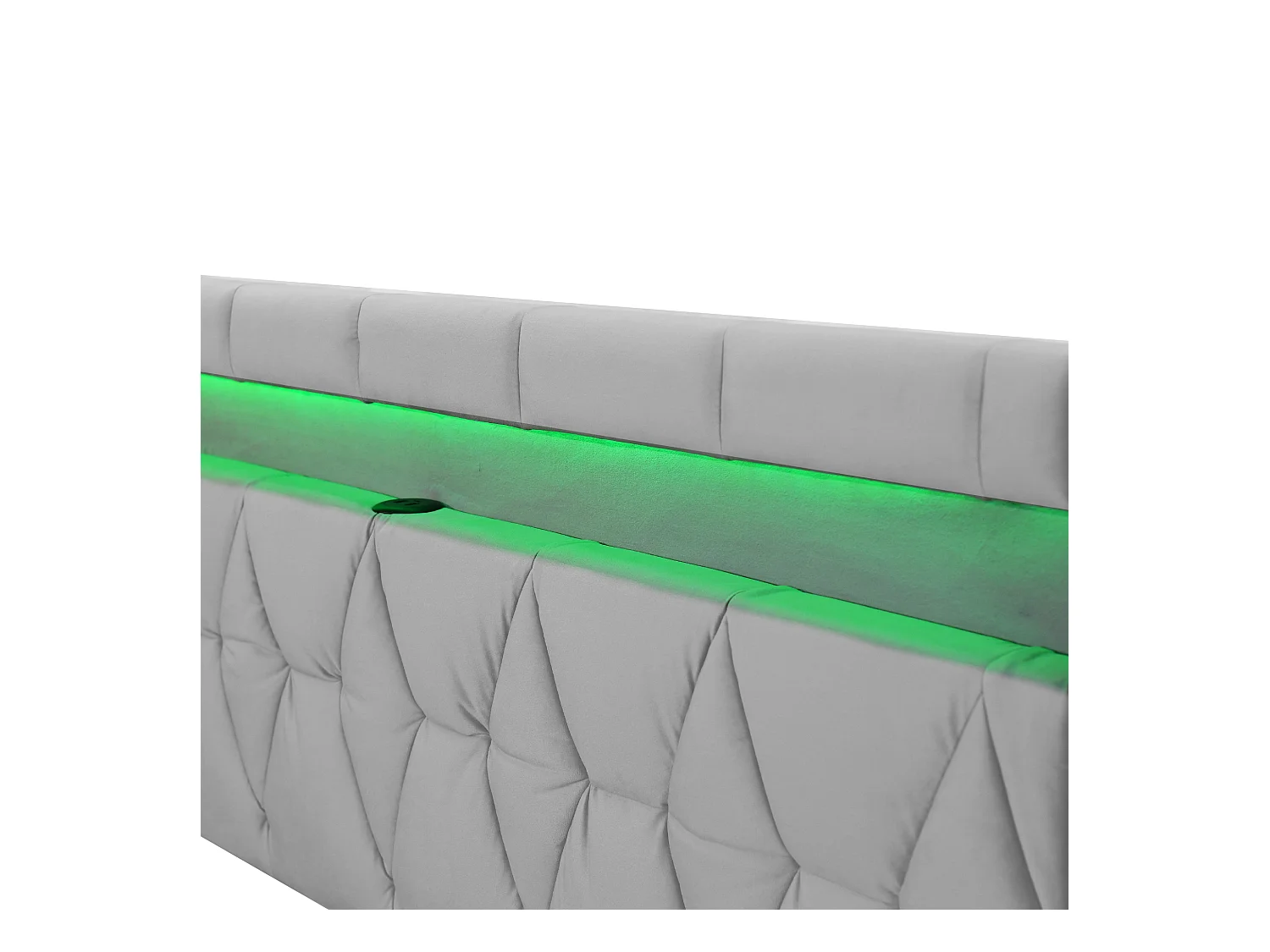 Lit coffre adulte 180x200cm avec LED et USB, tête de lit large, en velours gris, sans matelas