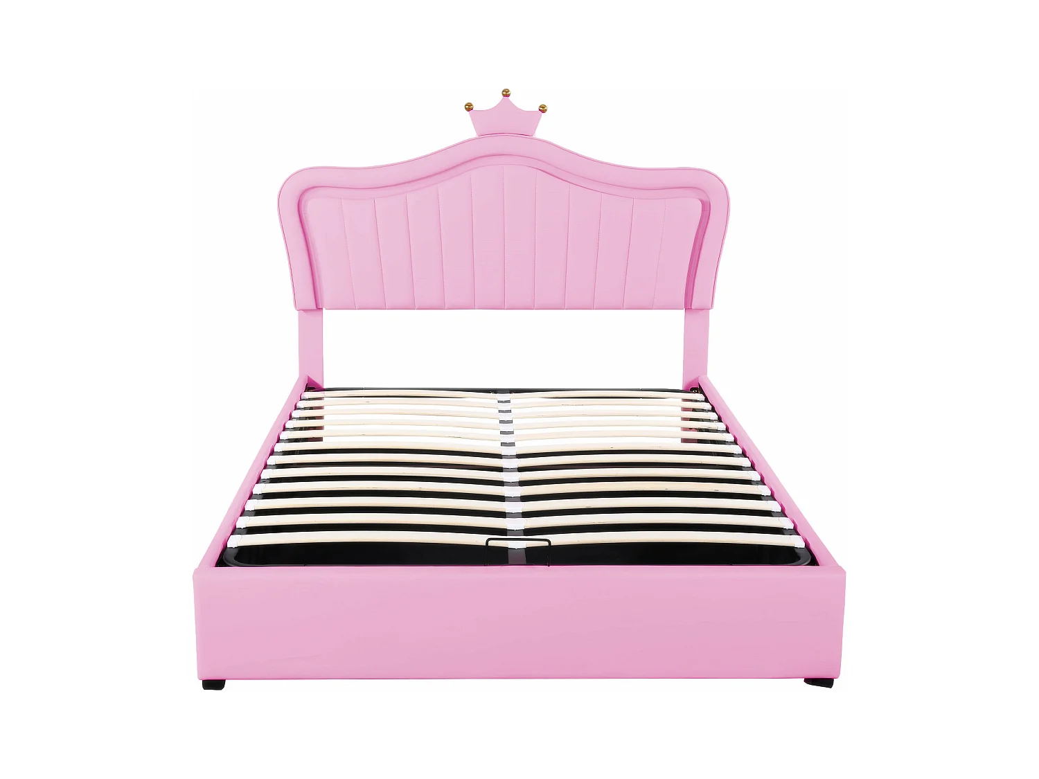 Cama infantil com arrumação 140x200cm com LED e cabeceira ajustável em forma de coroa, PU rosa, sem colchão