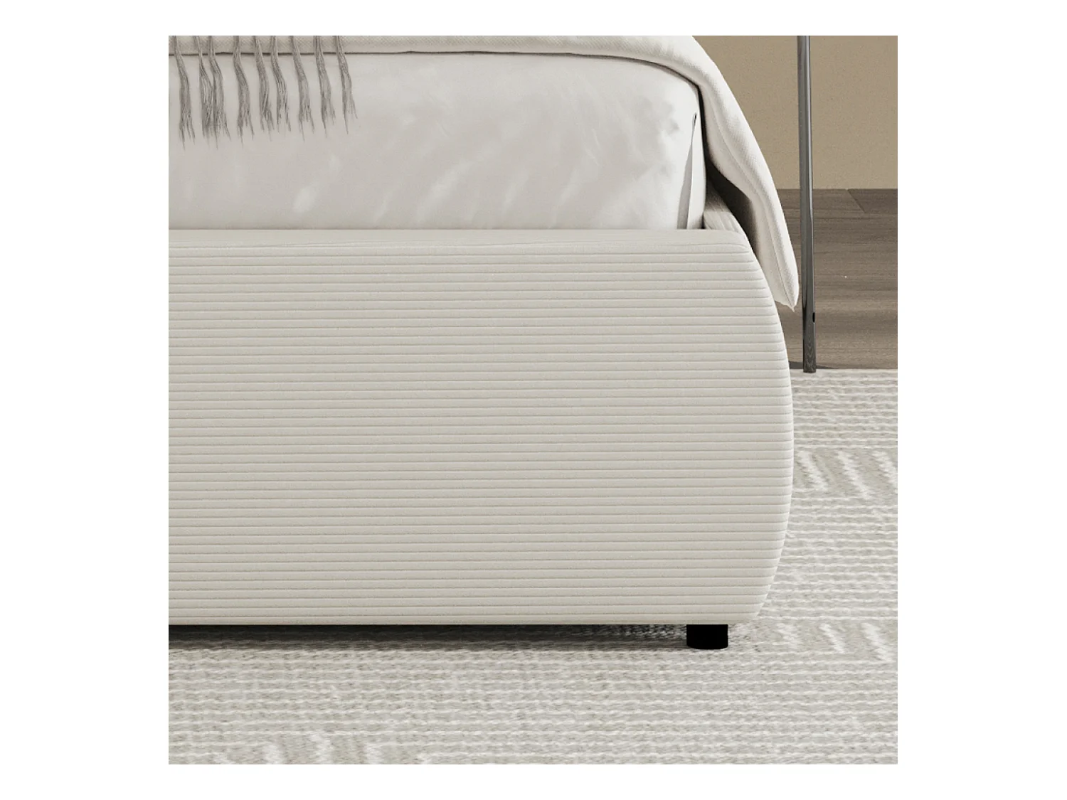 Lit coffre 140x190cm design arrondi velours côtelé beige PLANO