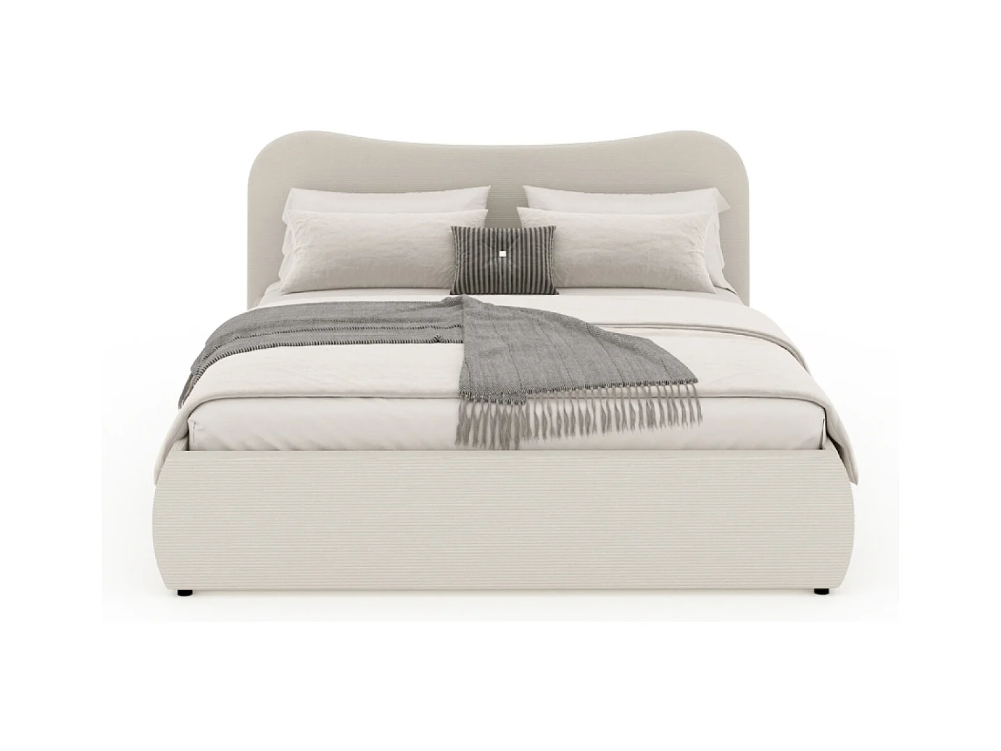 Lit coffre 140x190cm design arrondi velours côtelé beige PLANO