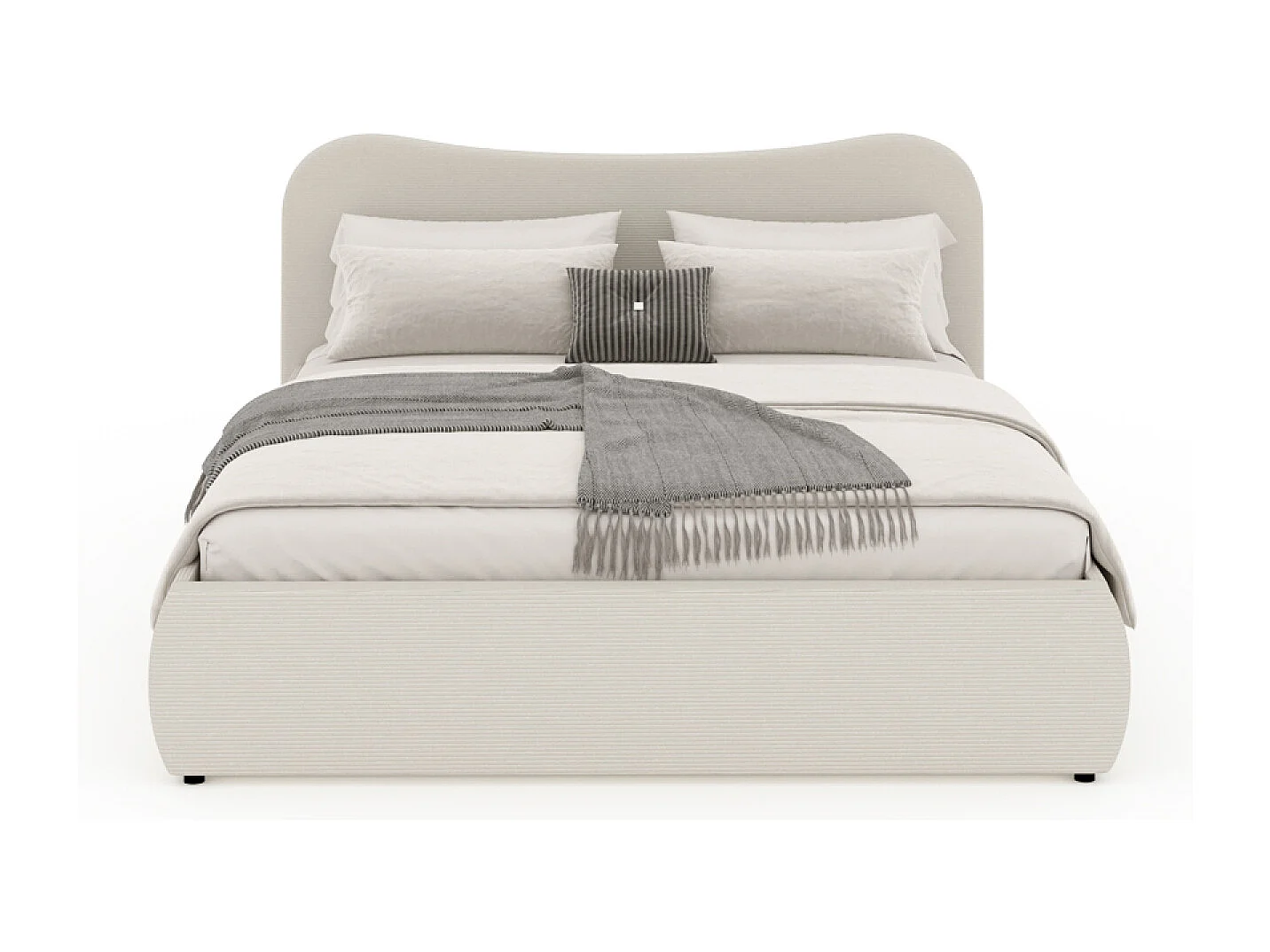 Lit coffre 140x190cm design arrondi velours côtelé beige PLANO