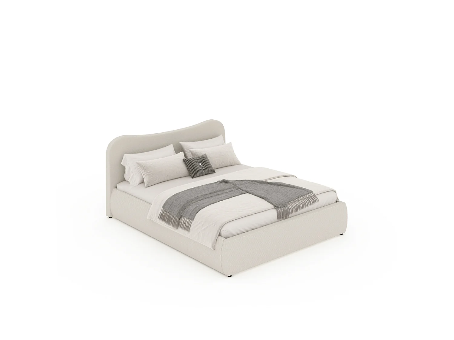 Cama baú 140x190cm design em veludo cotelê bege arredondado