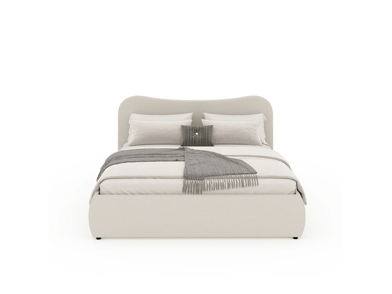 Cama baú 140x190cm design em veludo cotelê bege arredondado