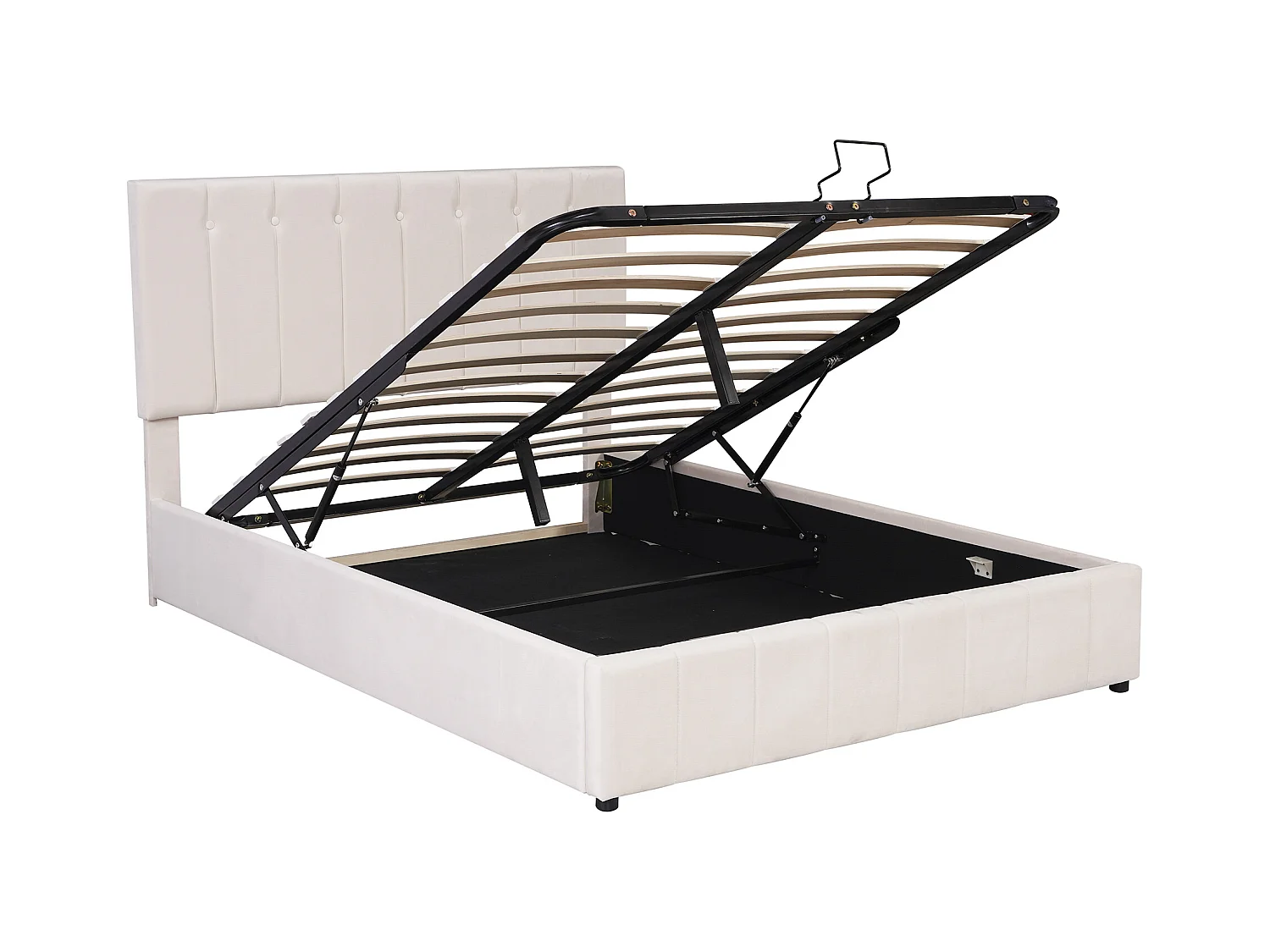 Lit coffre adulte 140x200cm, tête de lit réglable en hauteur, sommier à lattes, en velours crème blanc, sans matelas