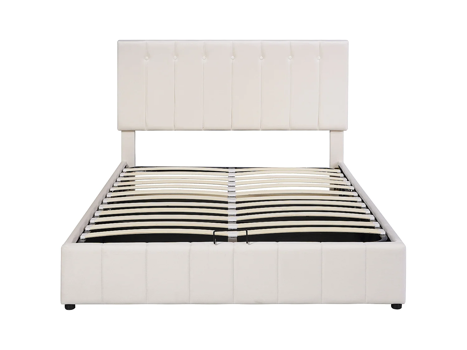 Lit coffre adulte 140x200cm, tête de lit réglable en hauteur, sommier à lattes, en velours crème blanc, sans matelas