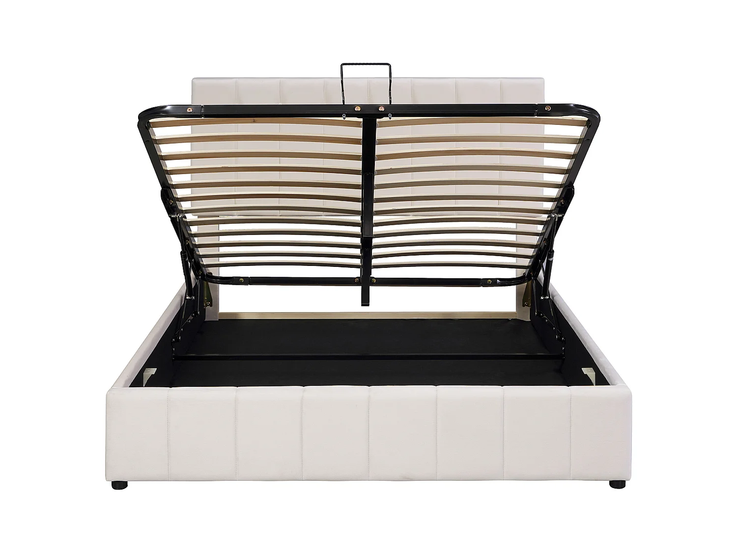 Lit coffre adulte 140x200cm, tête de lit réglable en hauteur, sommier à lattes, en velours crème blanc, sans matelas