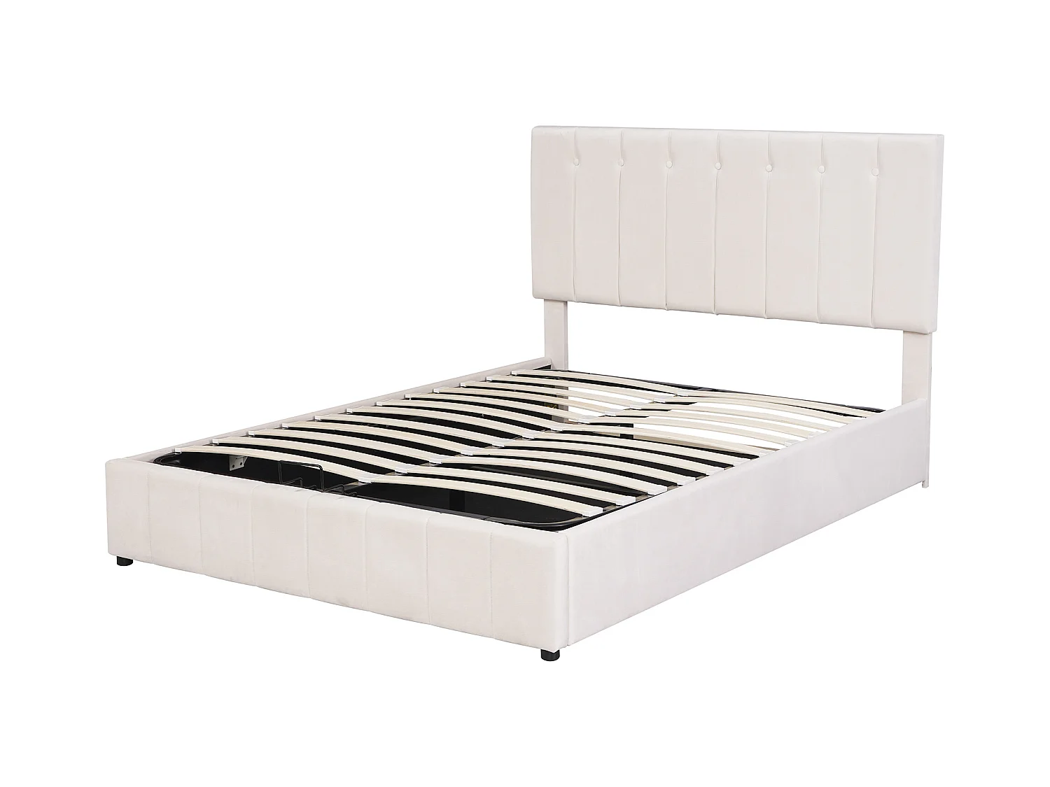 Lit coffre adulte 140x200cm, tête de lit réglable en hauteur, sommier à lattes, en velours crème blanc, sans matelas