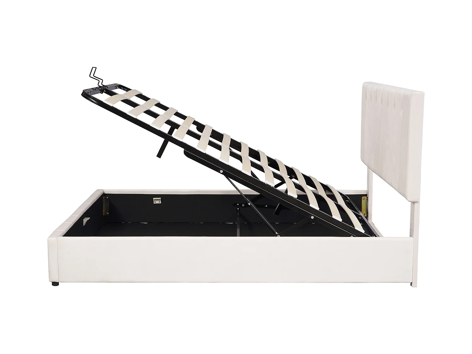 Lit coffre adulte 140x200cm, tête de lit réglable en hauteur, sommier à lattes, en velours crème blanc, sans matelas