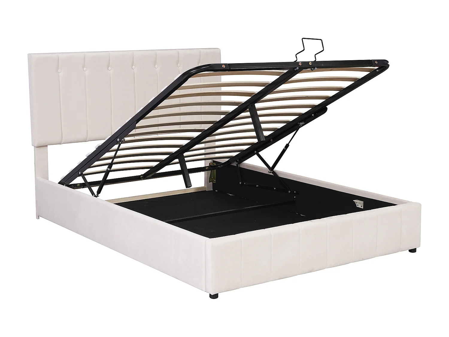 Lit coffre adulte 140x200cm, tête de lit réglable en hauteur, sommier à lattes, en velours crème blanc, sans matelas