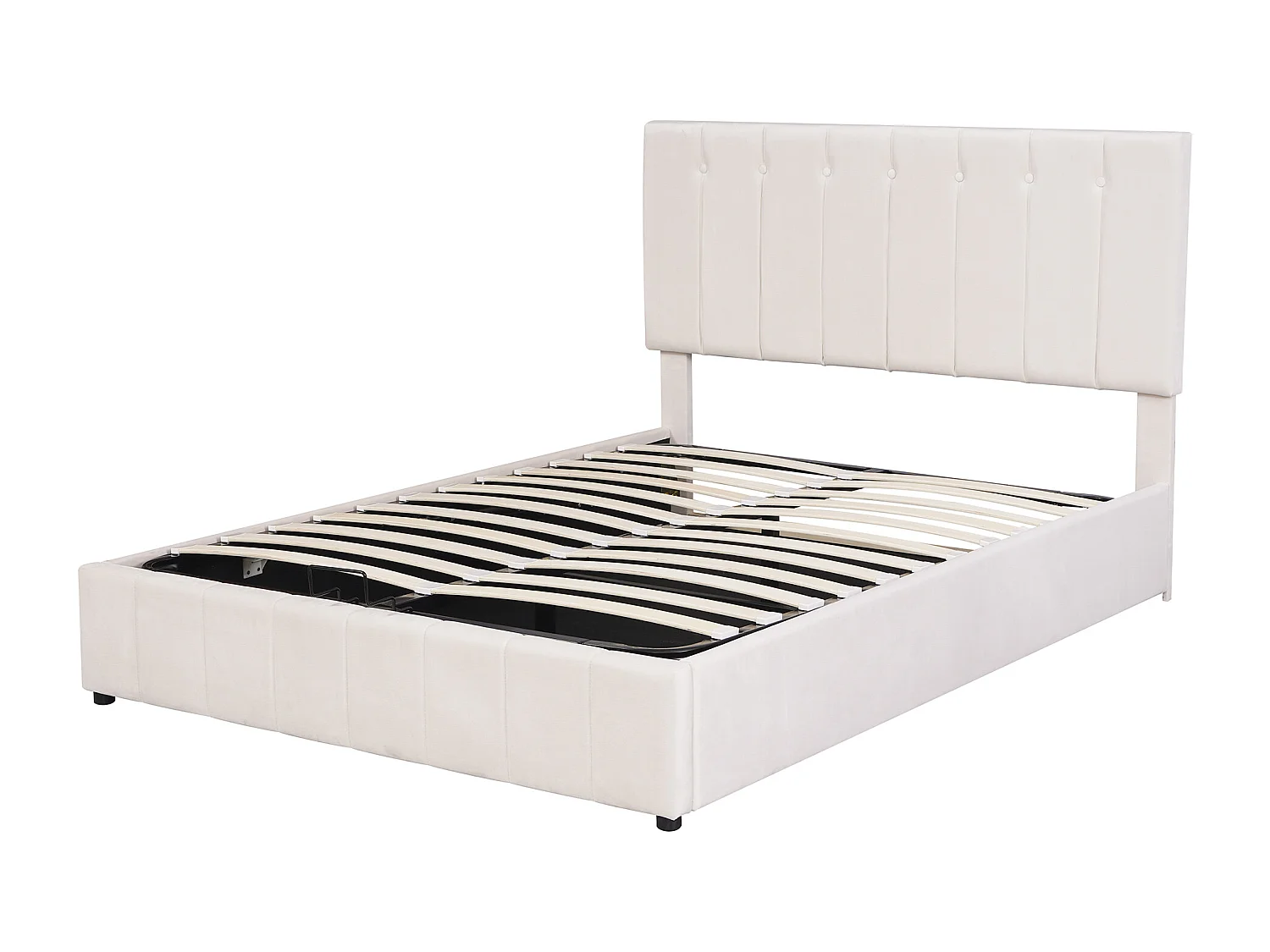 Lit coffre adulte 140x200cm, tête de lit réglable en hauteur, sommier à lattes, en velours crème blanc, sans matelas