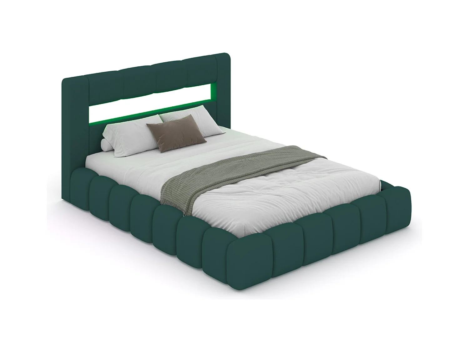 Lit nuage coffre LED 160x200cm velours vert OMAHA