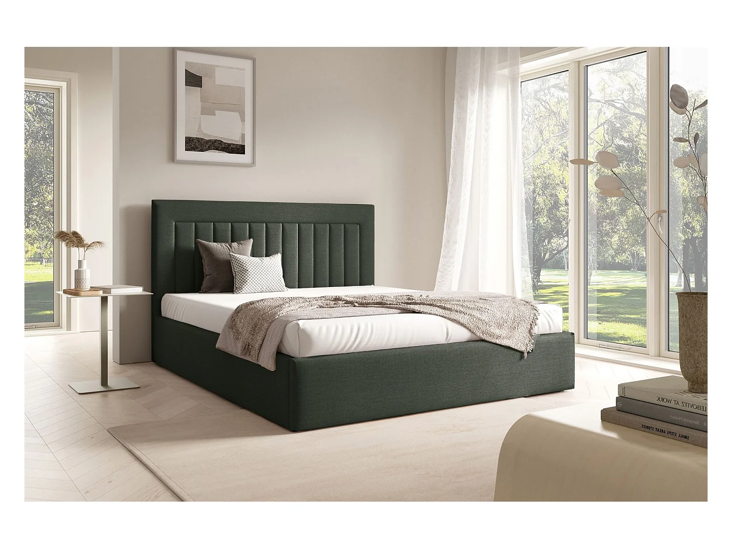 Lit avec coffre 160x200 cm - vert foncé - AVERIN