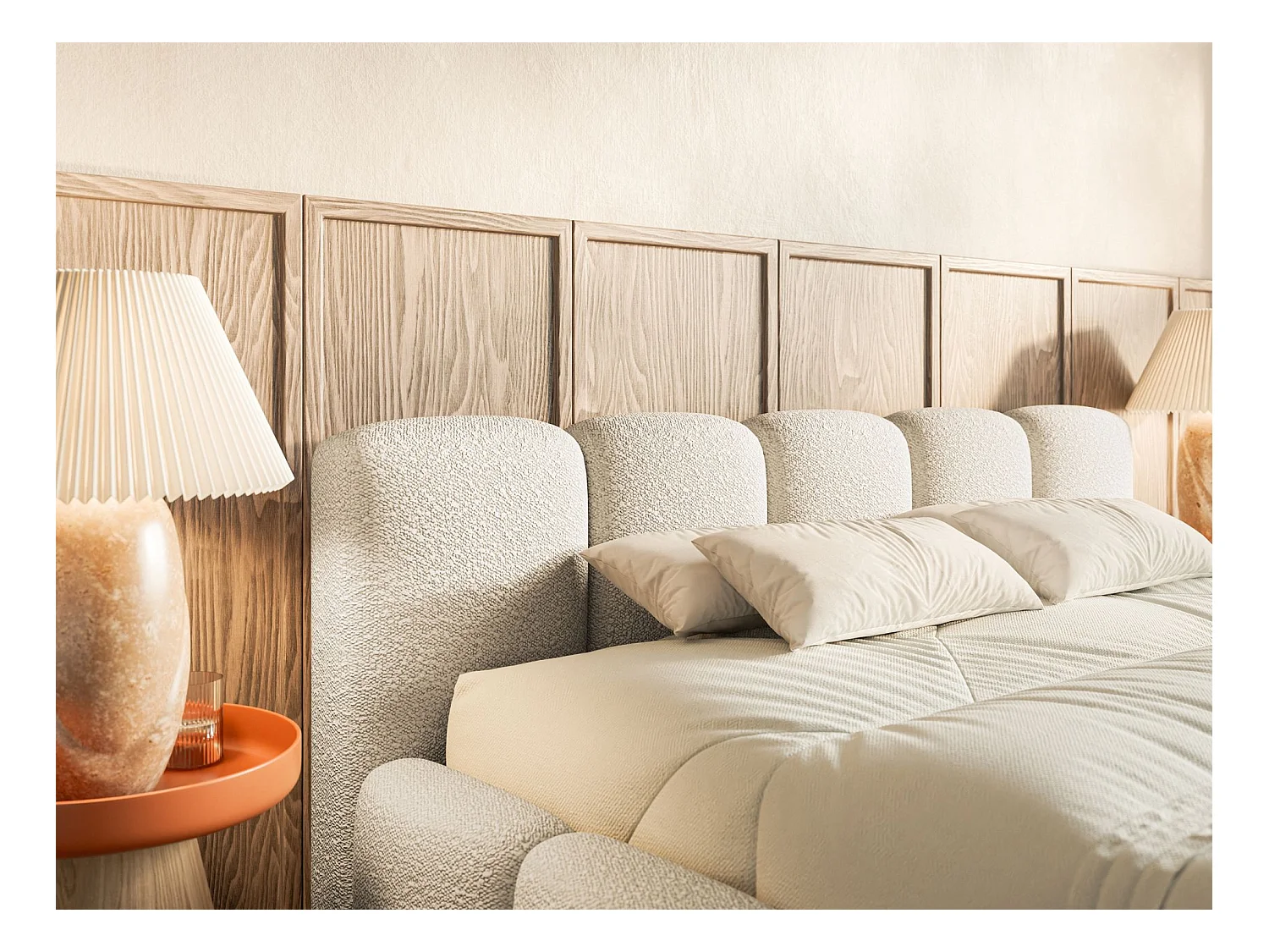 Lit avec coffre 140x200 cm - beige clair- Cloudy Low