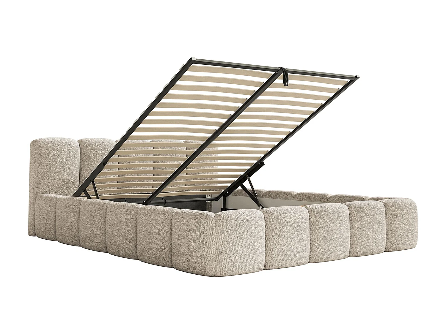 Lit avec coffre 140x200 cm - beige clair- Cloudy Low