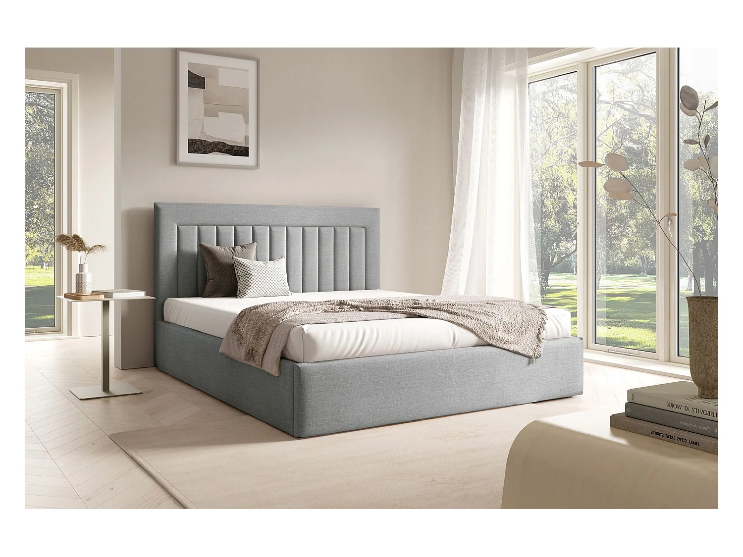 Lit avec coffre 180x200 cm - gris clair - AVERIN