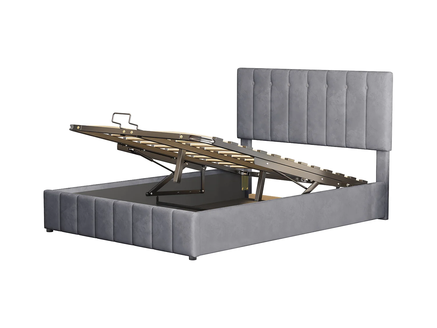 Lit coffre adulte 140x200cm, tête de lit réglable en hauteur, sommier à lattes, en velours gris, sans matelas