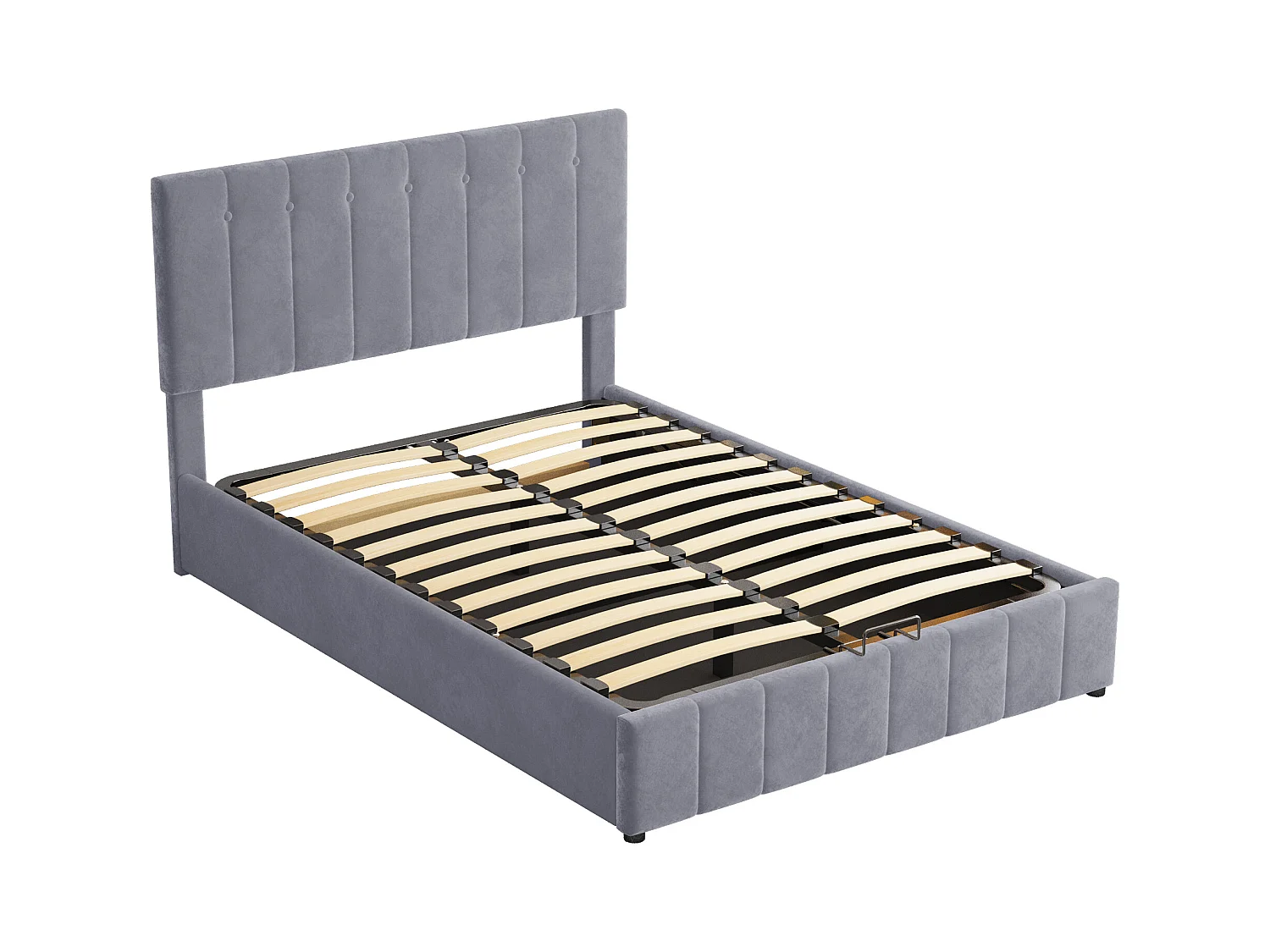 Lit coffre adulte 140x200cm, tête de lit réglable en hauteur, sommier à lattes, en velours gris, sans matelas