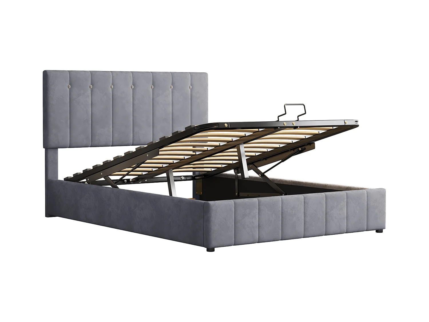 Lit coffre adulte 140x200cm, tête de lit réglable en hauteur, sommier à lattes, en velours gris, sans matelas