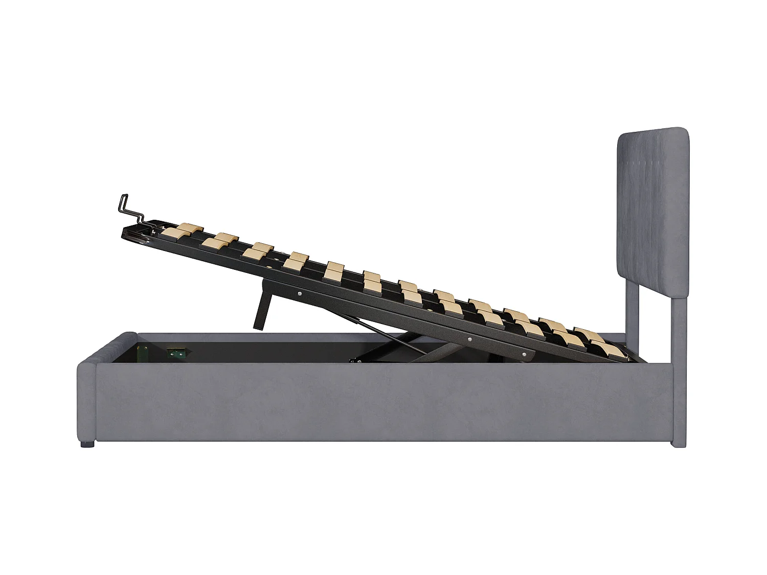 Lit coffre adulte 140x200cm, tête de lit réglable en hauteur, sommier à lattes, en velours gris, sans matelas