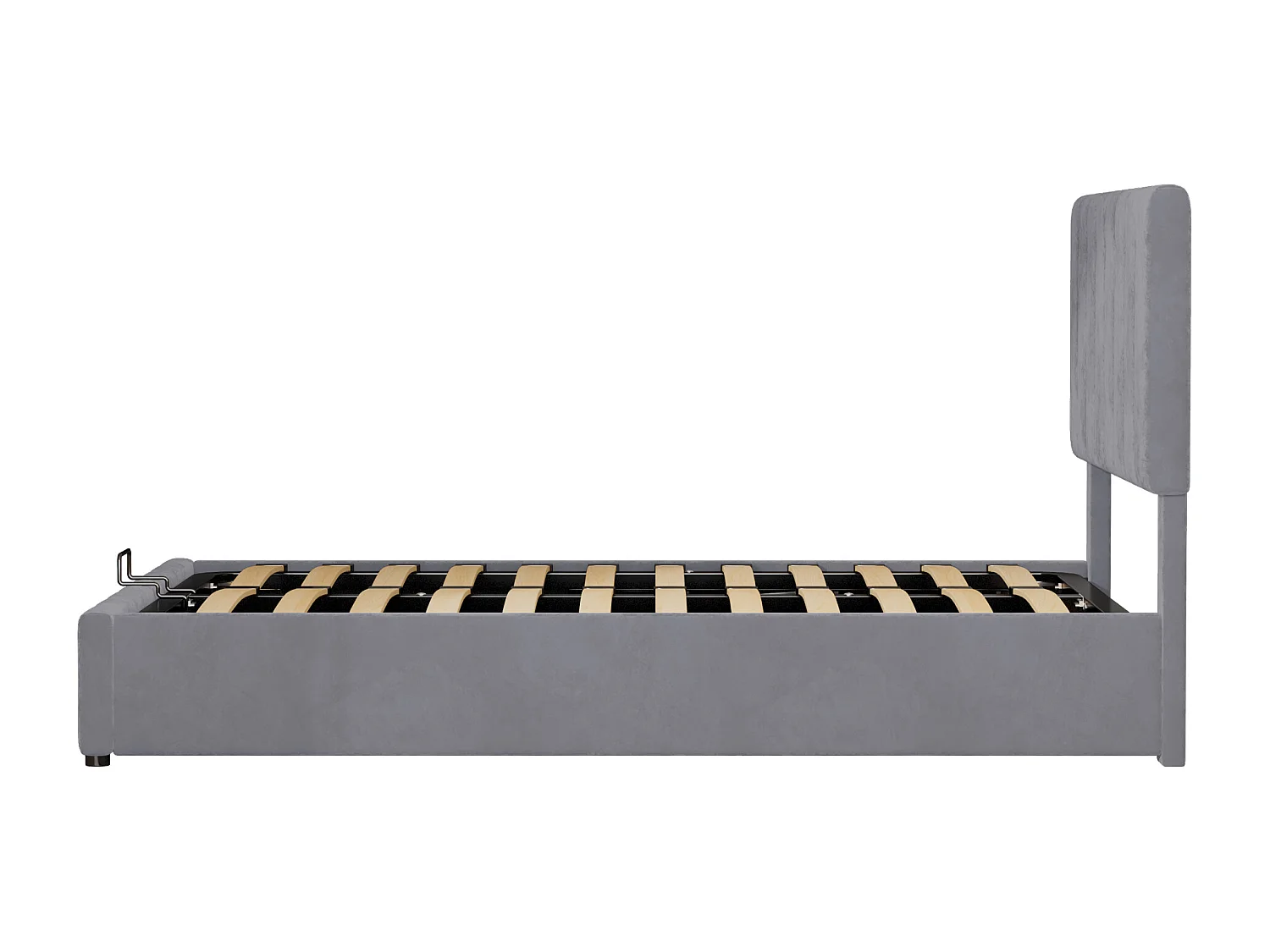 Cama de arrumação para adulto 140x200 cm, cabeceira regulável em altura, estrado de ripas, em veludo cinzento, sem colchão