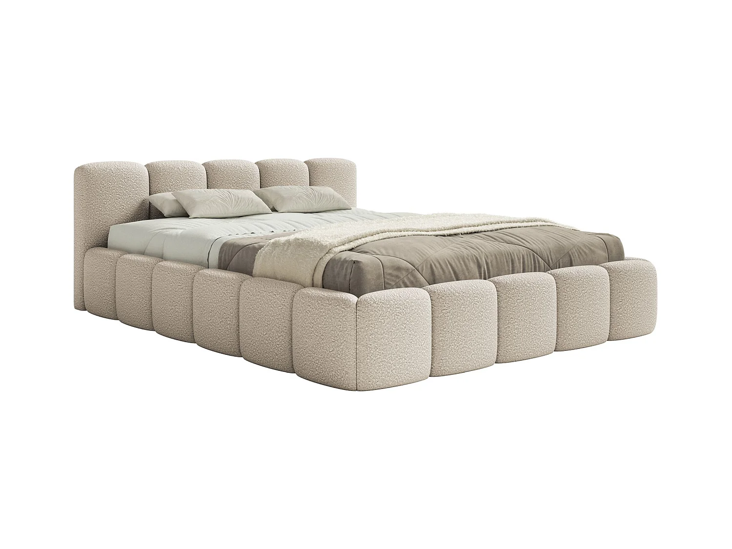 Lit rembourré 180x200 cm - beige clair- Cloudy Low