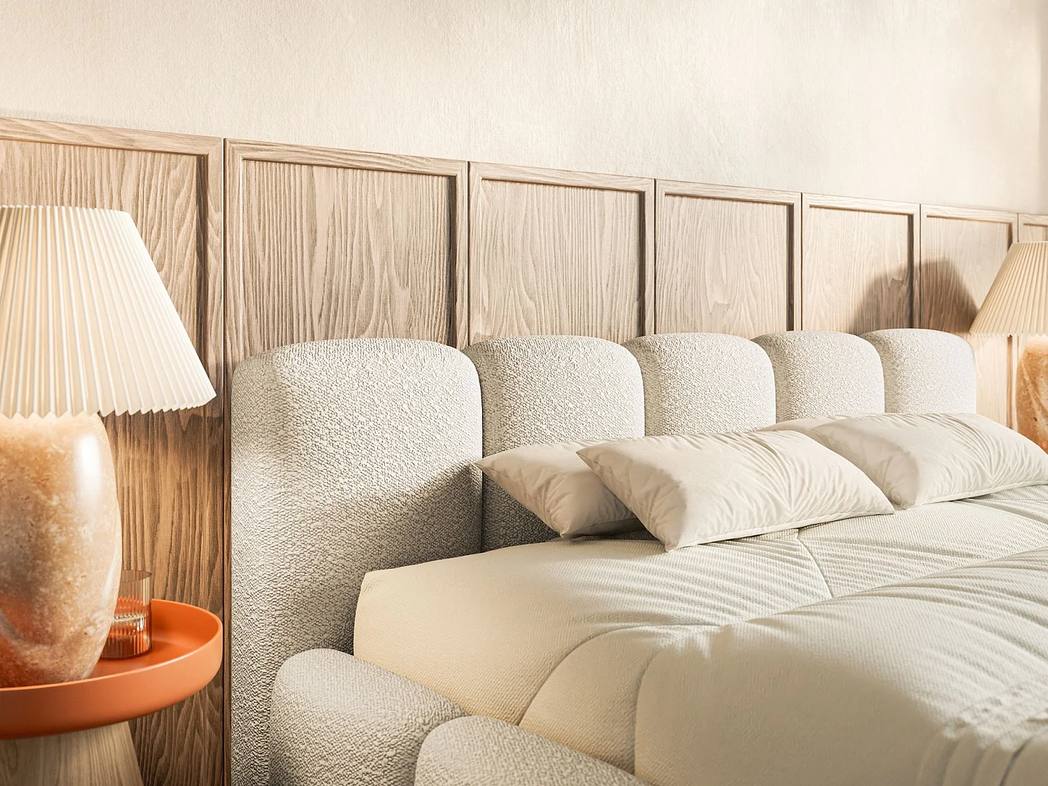 Lit rembourré 180x200 cm - beige clair- Cloudy Low