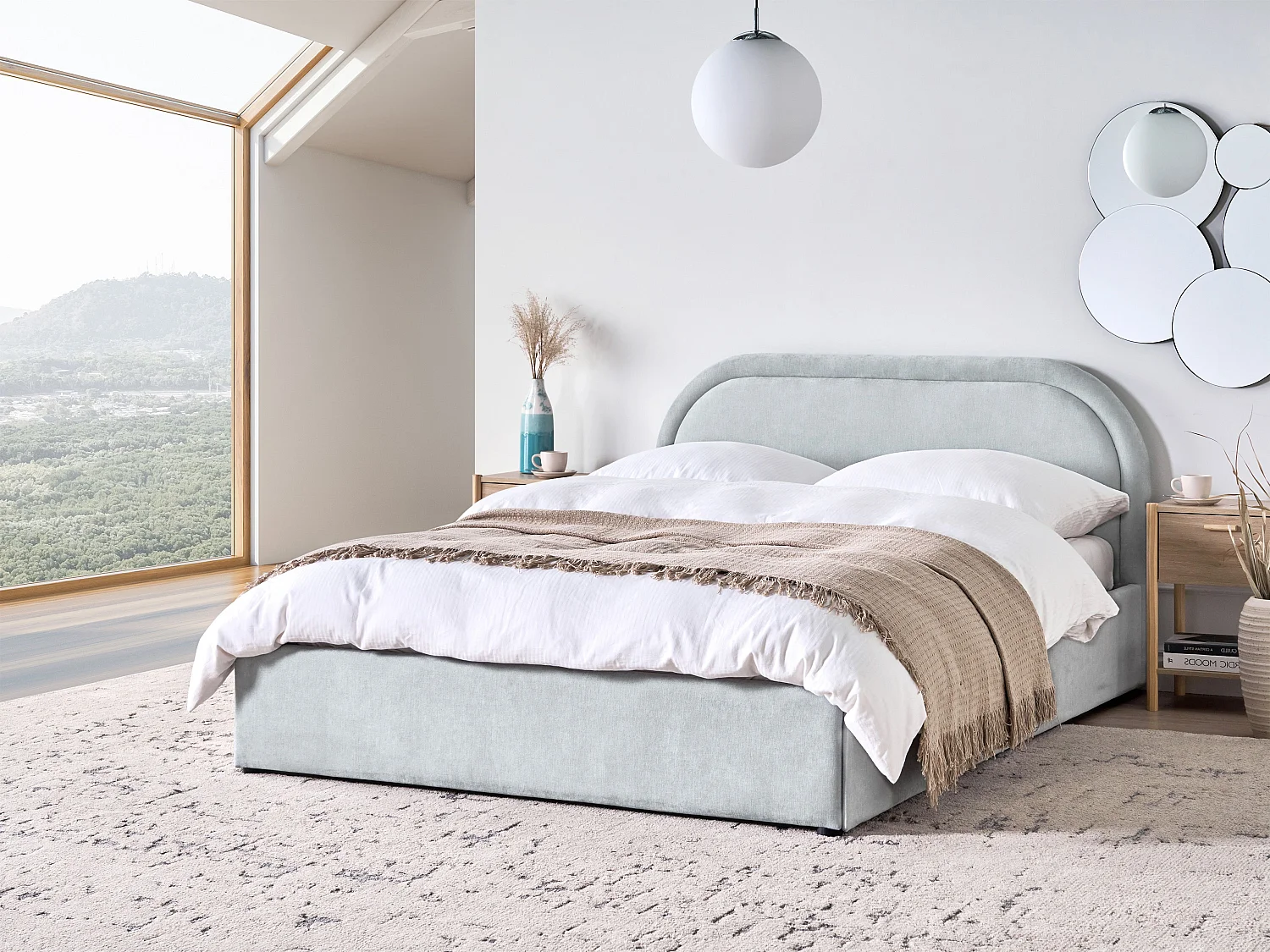 Lit ottoman Tissu chenille QUILLIEN 140 x 200 cm Bleu clair