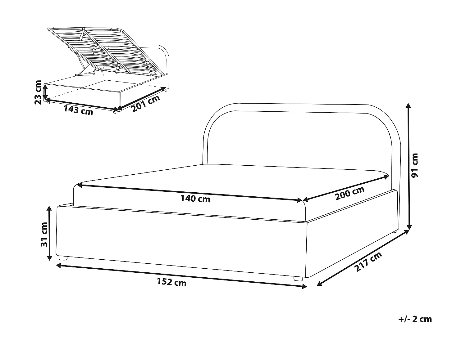 Lit ottoman Tissu QUILLIEN 140 x 200 cm Bleu clair