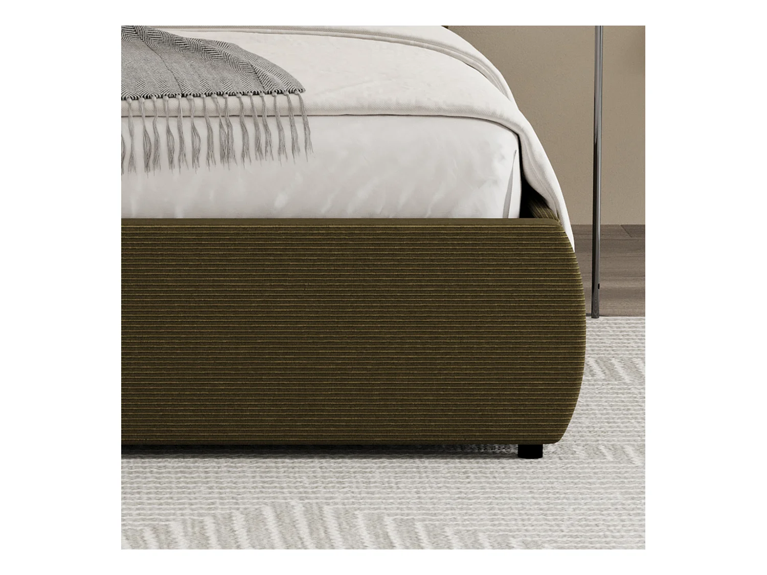 Lit coffre 140x190cm design arrondi velours côtelé vert PLANO