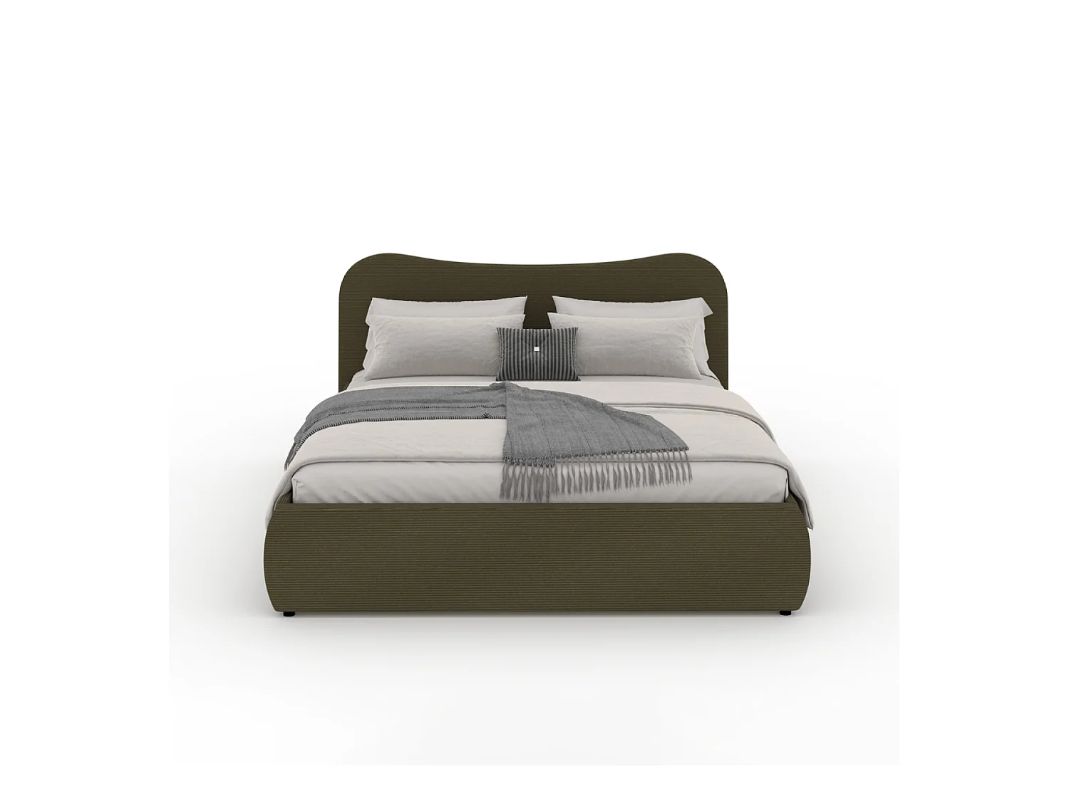 Lit coffre 140x190cm design arrondi velours côtelé vert PLANO