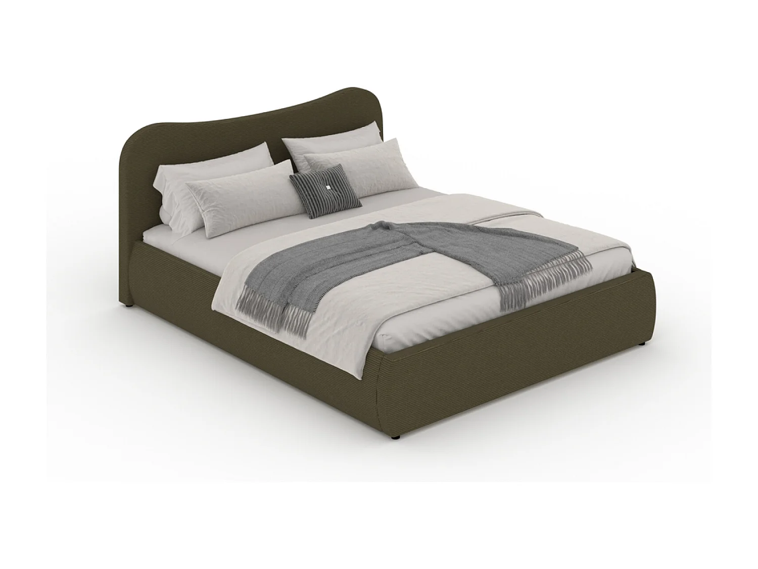 Lit coffre 140x190cm design arrondi velours côtelé vert PLANO