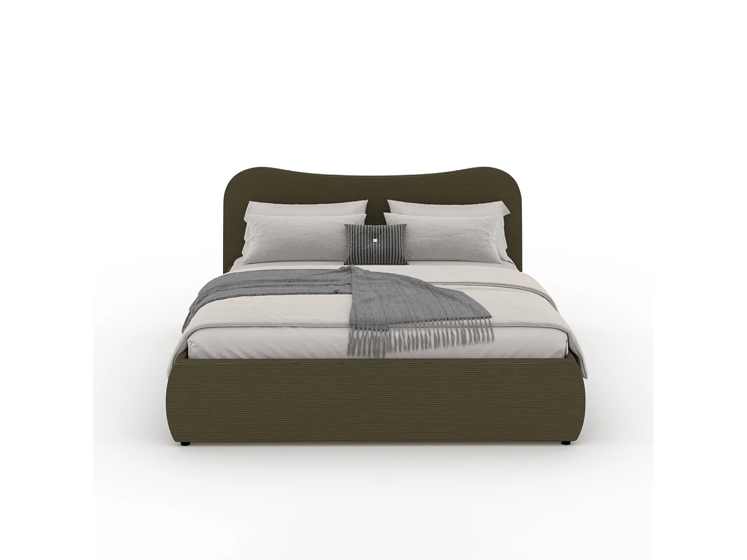 Lit coffre 140x190cm design arrondi velours côtelé vert PLANO