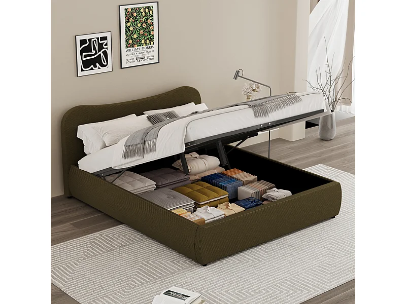 Gestoffeerd bed met opbergruimte 140x190cm design ribfluweel groen afgerond