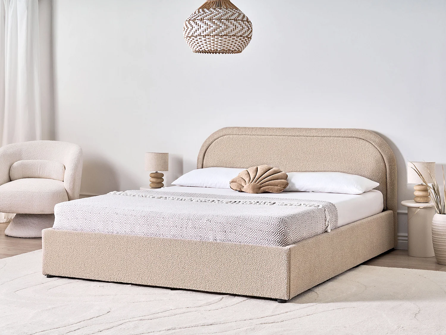 Bett mit Stauraum Bouclé QUILLIEN 160 x 200 cm Beige