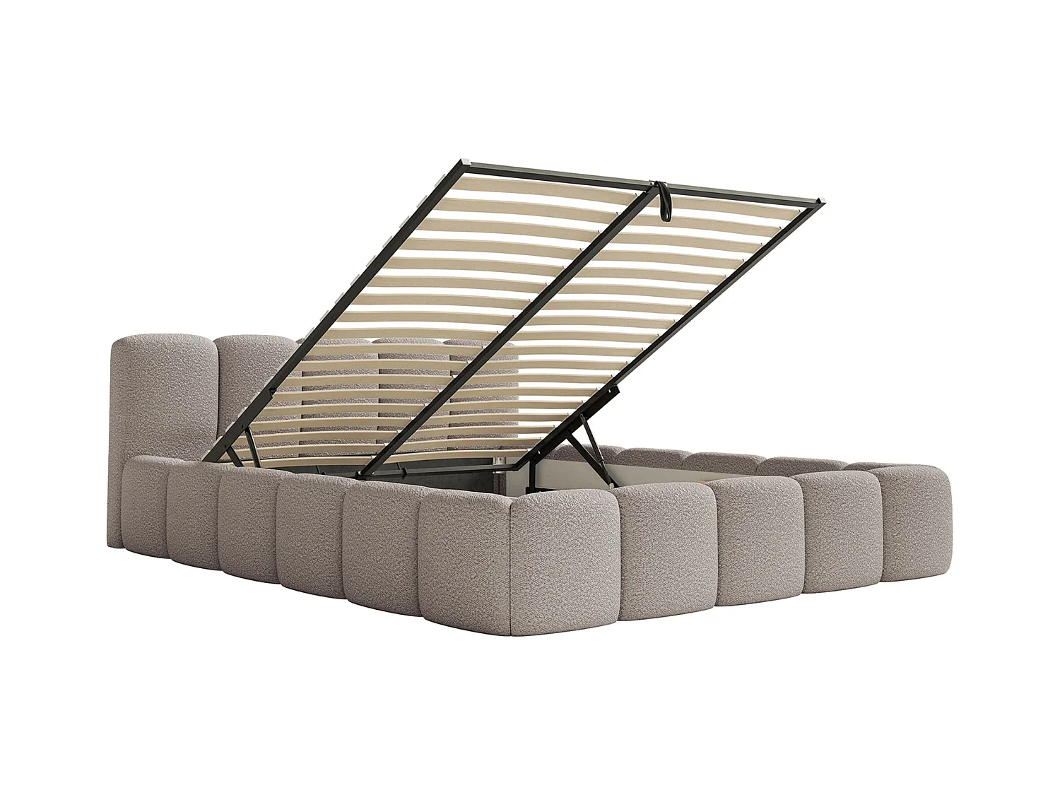 Lit rembourré 200x200 cm - avec coffre - gris clair- Cloudy Low