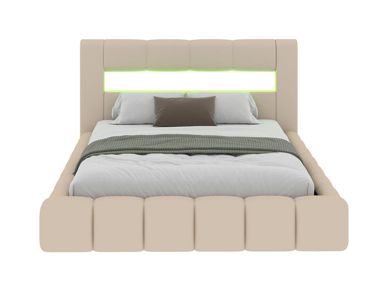 Lit nuage coffre LED 140x190cm velours beige OMAHA