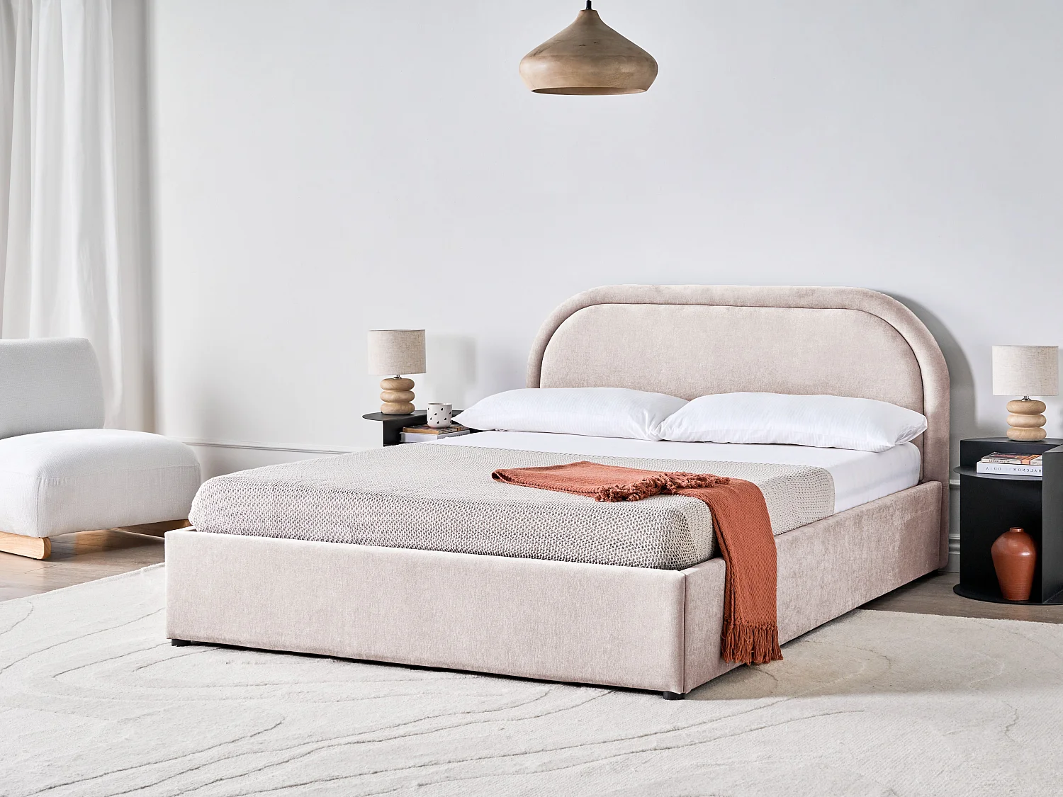 Letto contenitore Tessuto QUILLIEN 140 x 200 cm Tortora