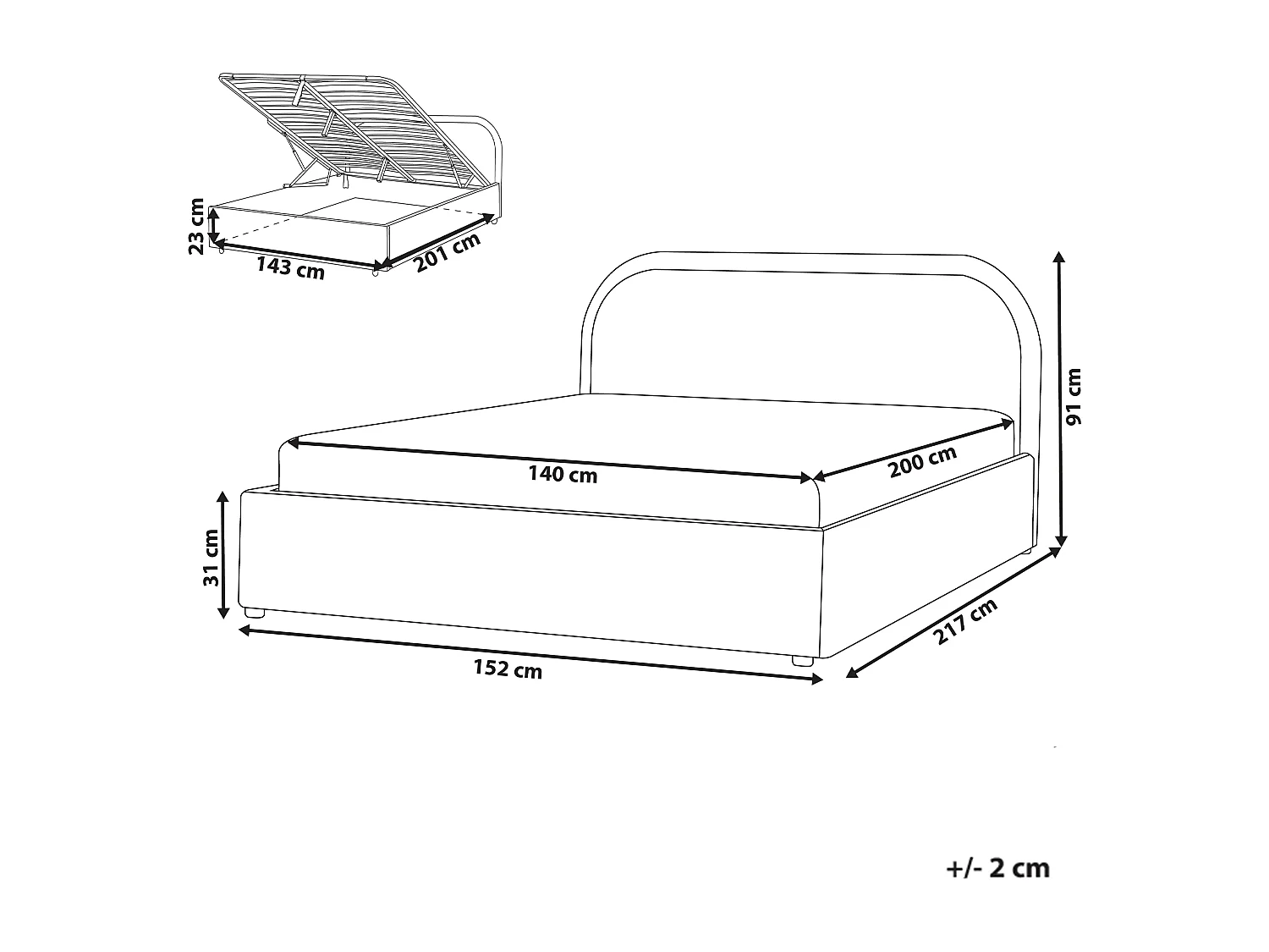 Letto contenitore Tessuto QUILLIEN 140 x 200 cm Tortora