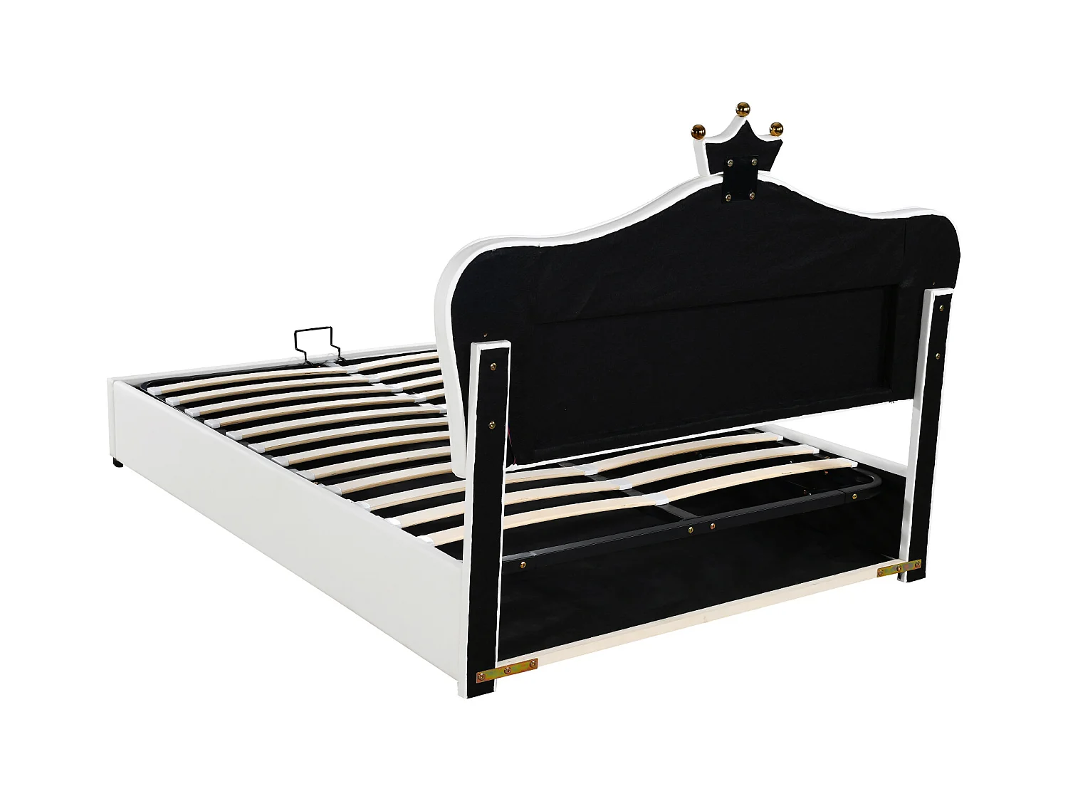 Lit coffre enfant 140x200cm avec LED et tête de lit réglable en forme de couronne, PU blanc, sans matelas