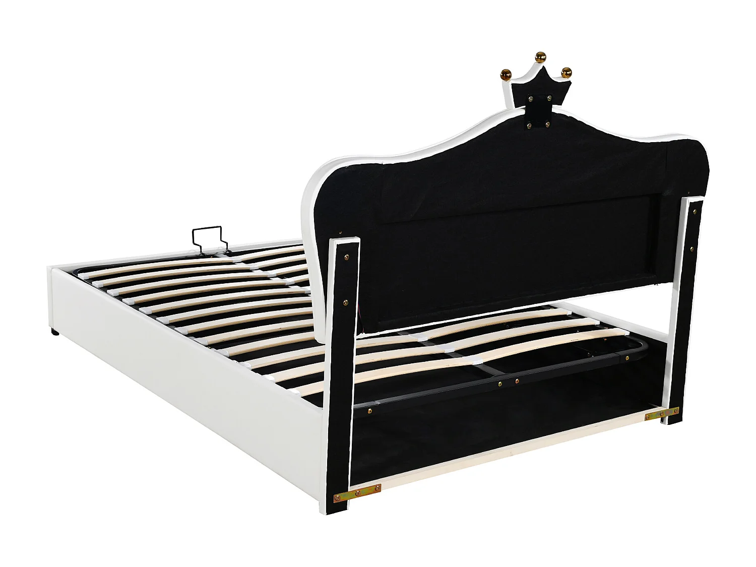 Lit coffre enfant 140x200cm avec LED et tête de lit réglable en forme de couronne, PU blanc, sans matelas