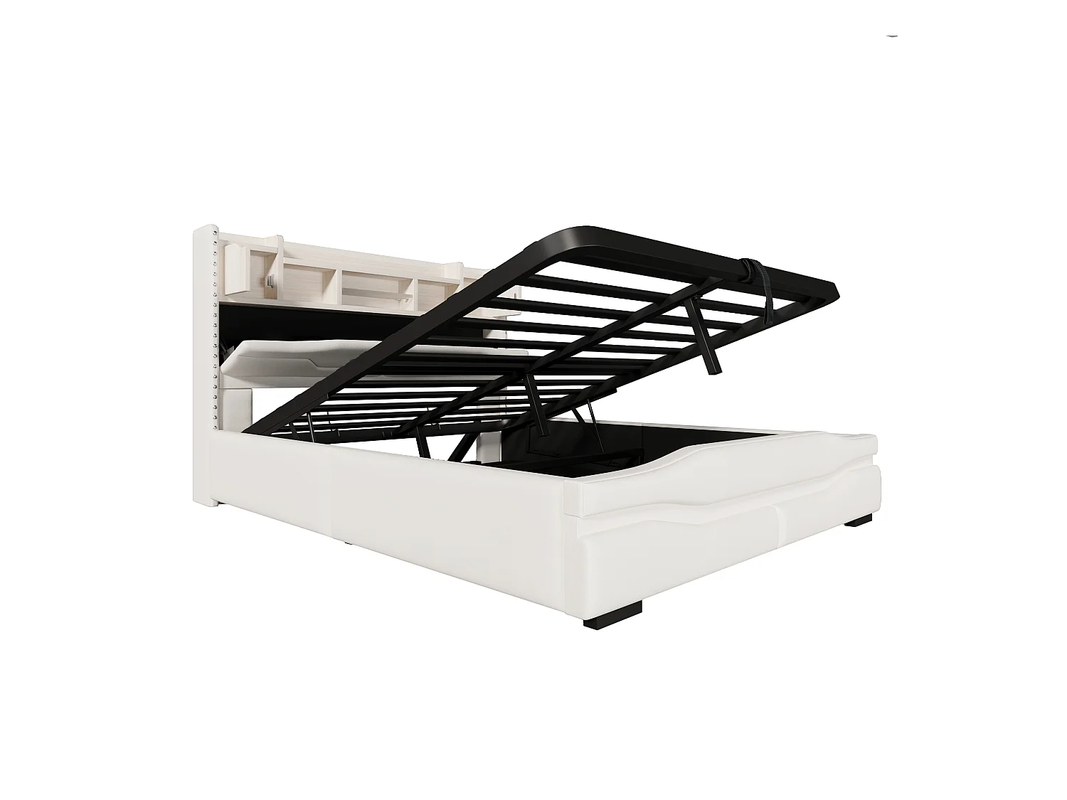 Lit coffre rembourré 160x200cm - avec éclairage LED - avec compartiment de rangement - beige (matelas non inclus)