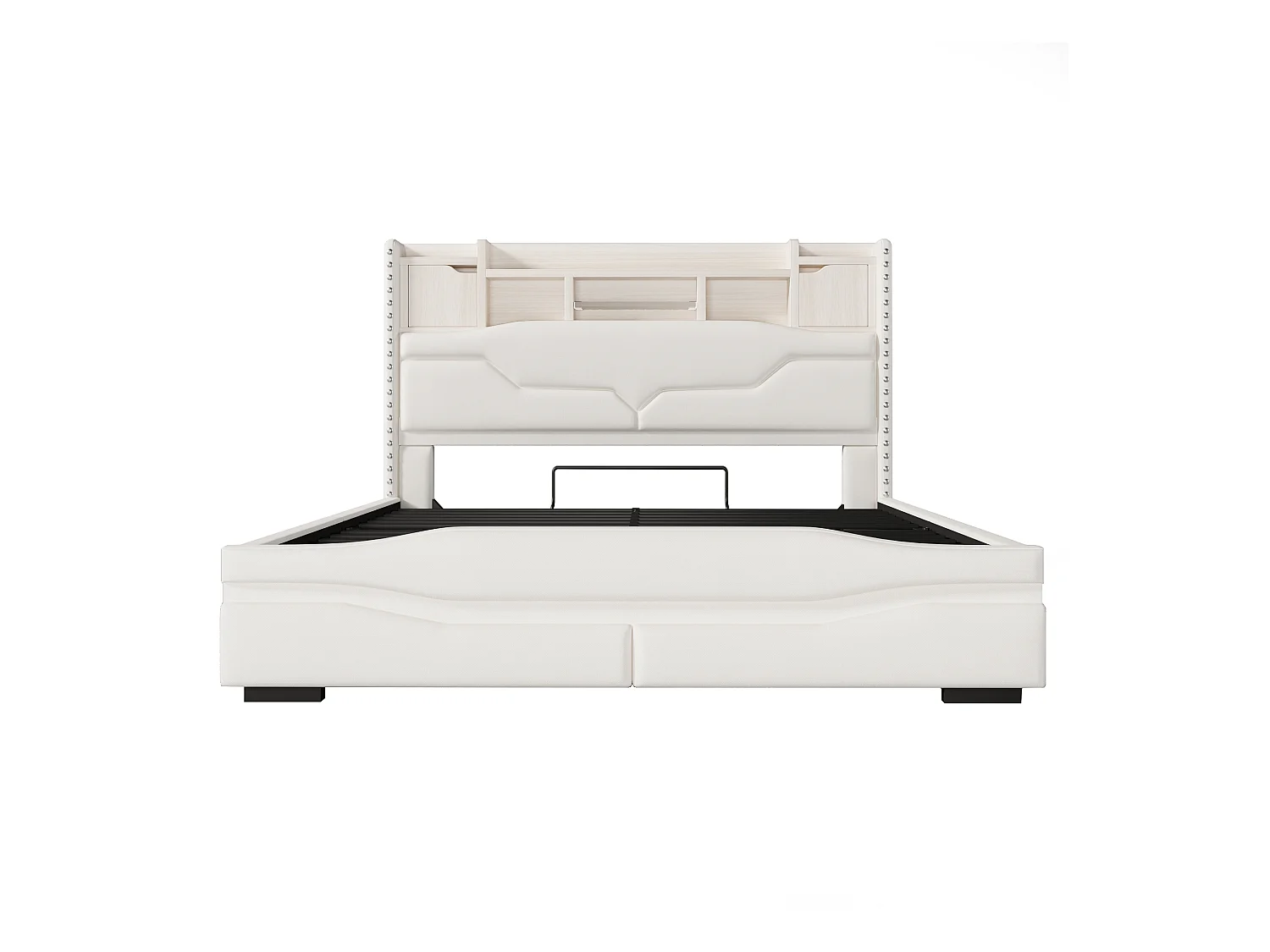 Lit coffre rembourré 160x200cm - avec éclairage LED - avec compartiment de rangement - beige (matelas non inclus)