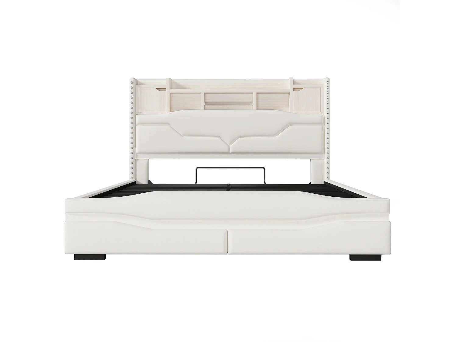 Lit coffre rembourré 160x200cm - avec éclairage LED - avec compartiment de rangement - beige (matelas non inclus)