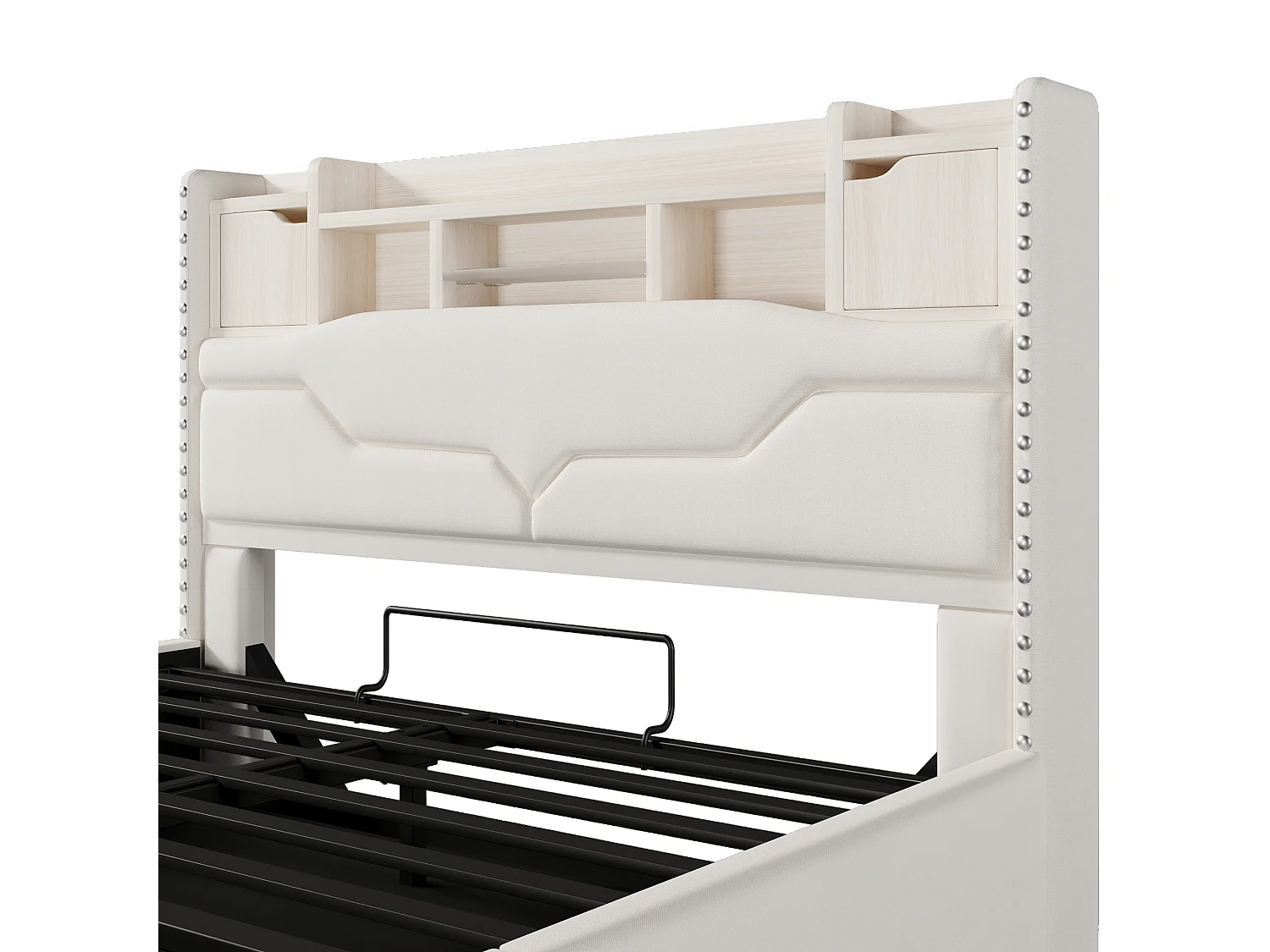 Lit coffre rembourré 160x200cm - avec éclairage LED - avec compartiment de rangement - beige (matelas non inclus)