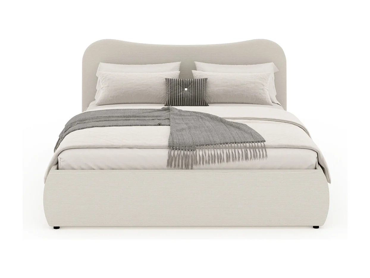 Letto Contenitore 160x200cm Design Arrotondato Velluto a Coste Beige